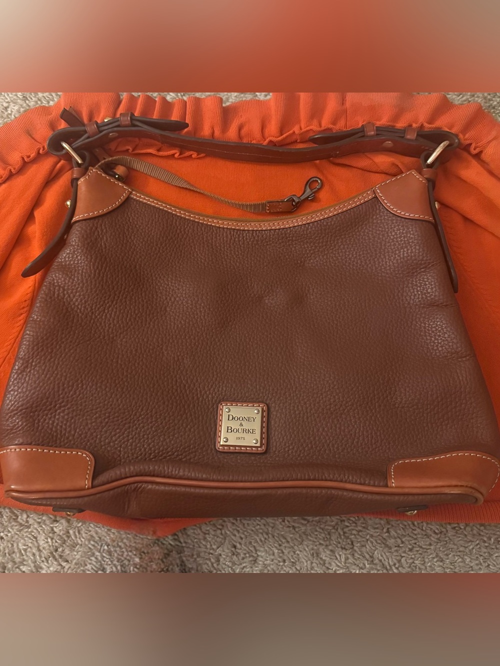 Dooney & Bourke Brown Leather Shoulder Bag with Tan Trim- good condition